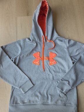 Under Armour Gray Hoodie with Orange Logo and Lined Hood